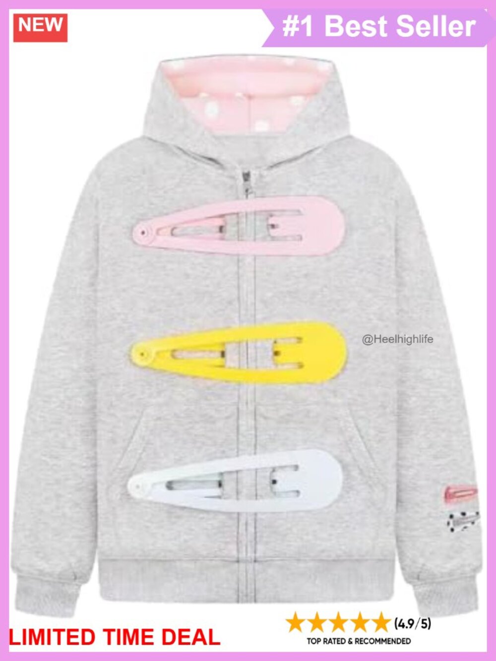 Oversized Zip Up Hoodie Detachable 3D Hairpin Y2K Kawaii Sweatshirt